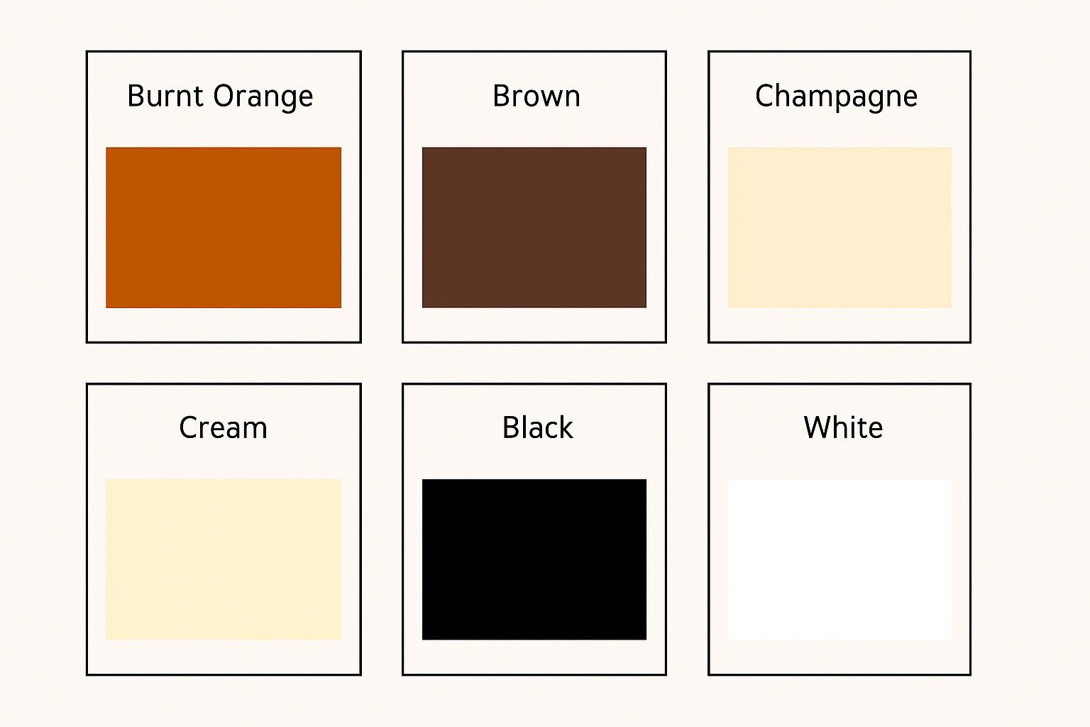 Wedding Color Palette - Burnt Orange, Brown, Champagne, Cream, Black, and White